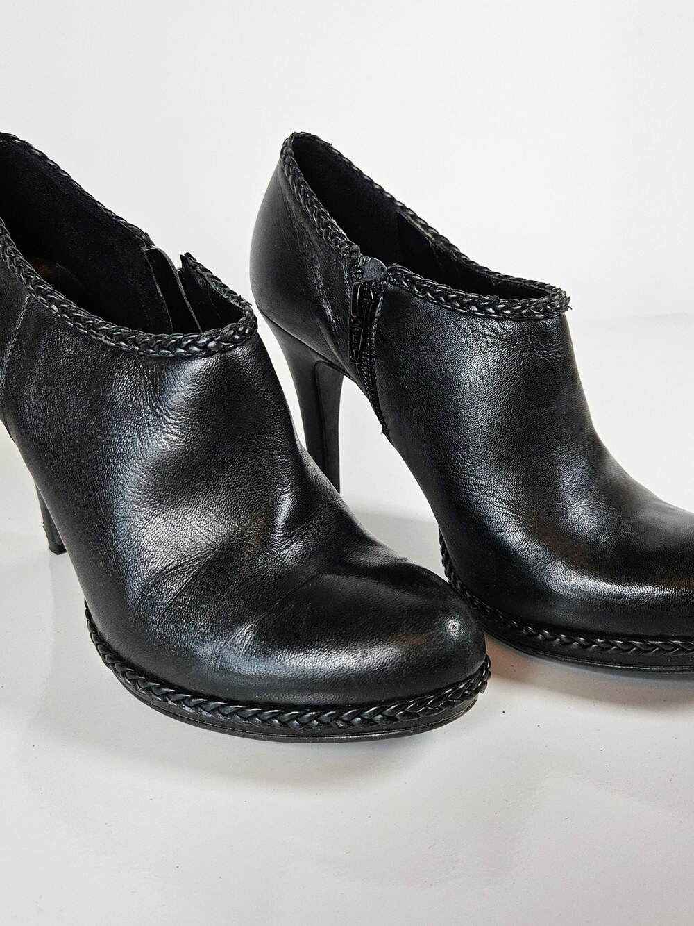 Antonio Melani Bootie Ankle Boot Braided Trim Stiletto Black Women's Size 7.5